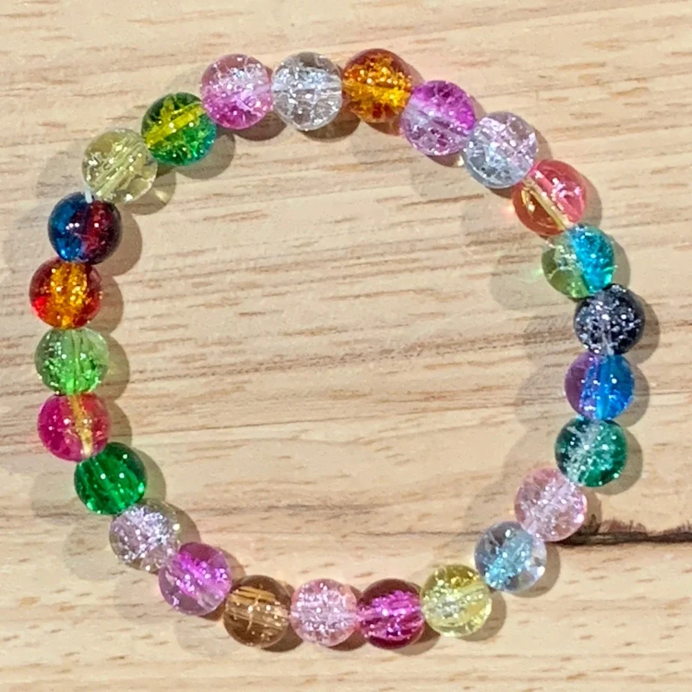 Handmade Beaded Bracelet Women OS 3pc Crackle Bead Kidcore Pride Jewelry